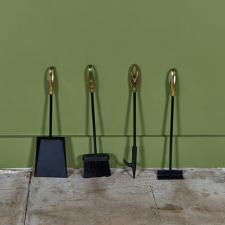 Petite Wrought Iron and Brass Handle Fireplace Tool Set