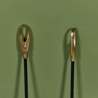 Petite Wrought Iron and Brass Handle Fireplace Tool Set
