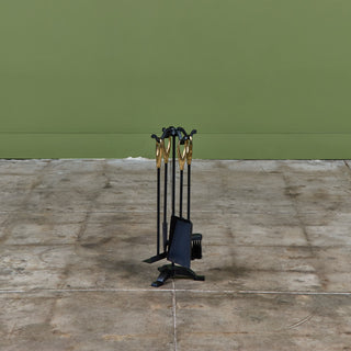 Petite Wrought Iron and Brass Handle Fireplace Tool Set