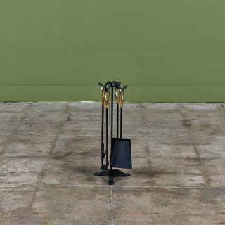 Petite Wrought Iron and Brass Handle Fireplace Tool Set