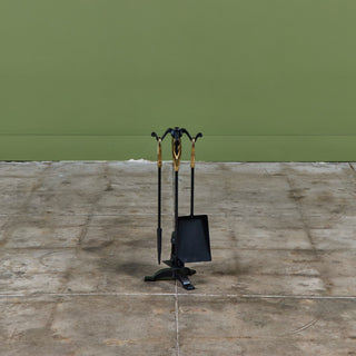 Petite Wrought Iron and Brass Handle Fireplace Tool Set