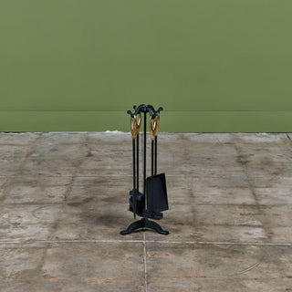 Petite Wrought Iron and Brass Handle Fireplace Tool Set