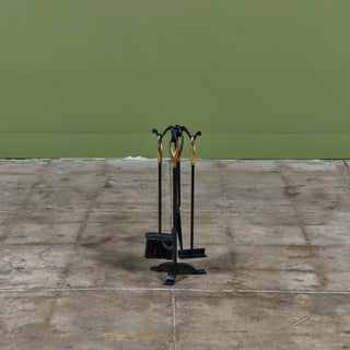 Petite Wrought Iron and Brass Handle Fireplace Tool Set