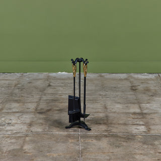 Petite Wrought Iron and Brass Handle Fireplace Tool Set