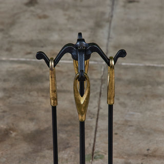 Petite Wrought Iron and Brass Handle Fireplace Tool Set