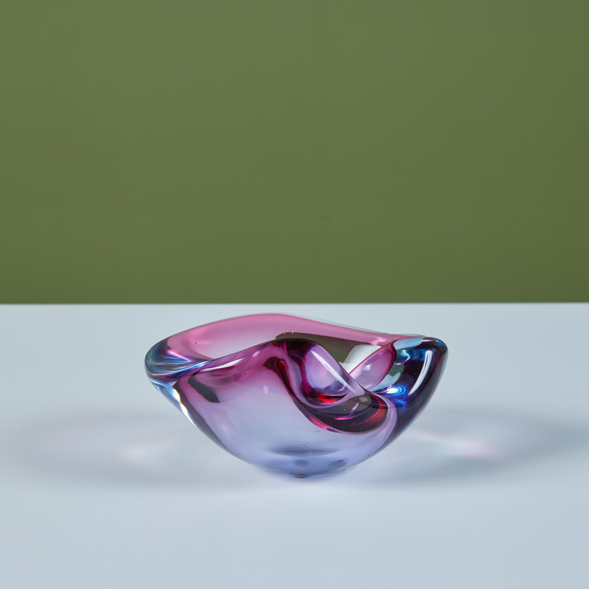 Pinched Blue and Purple Sommerso Glass Bowl