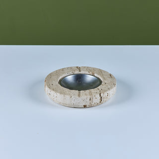Fratelli Mannelli Travertine Ashtray with Metal Dish for Raymor