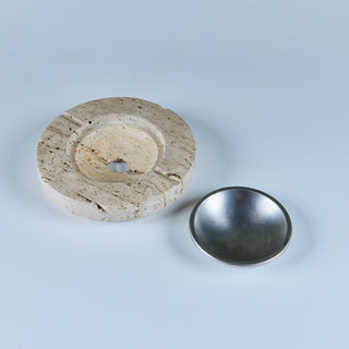 Fratelli Mannelli Travertine Ashtray with Metal Dish for Raymor