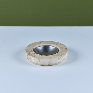 Fratelli Mannelli Travertine Ashtray with Metal Dish for Raymor