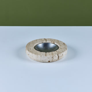 Fratelli Mannelli Travertine Ashtray with Metal Dish for Raymor