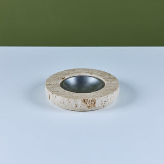 Fratelli Mannelli Travertine Ashtray with Metal Dish for Raymor