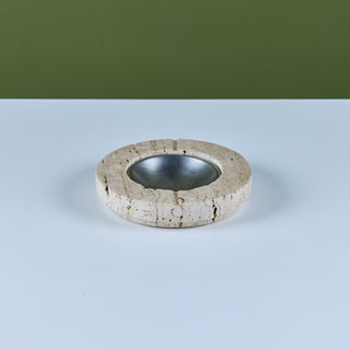 Fratelli Mannelli Travertine Ashtray with Metal Dish for Raymor