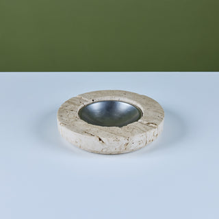 Fratelli Mannelli Travertine Ashtray with Metal Dish for Raymor