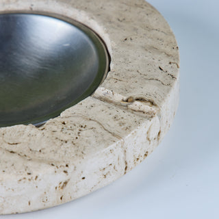 Fratelli Mannelli Travertine Ashtray with Metal Dish for Raymor