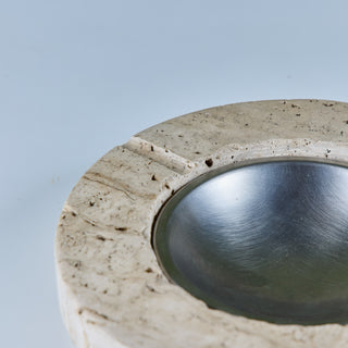 Fratelli Mannelli Travertine Ashtray with Metal Dish for Raymor