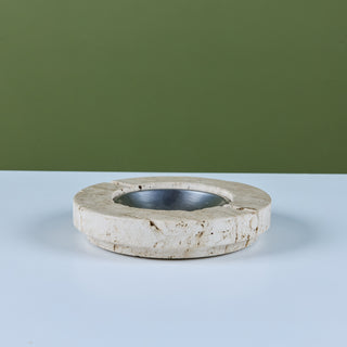 Fratelli Mannelli Travertine Ashtray with Metal Dish for Raymor