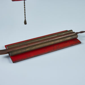 Red Enamel Desk Lamp in the Style of Gilbert Rohde