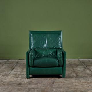 Roche Bobois Green Leather Lounge Chair
