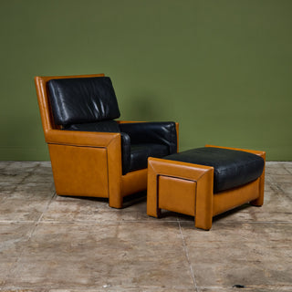 Roche Bobois Two Tone Leather Lounge Chair and Ottoman