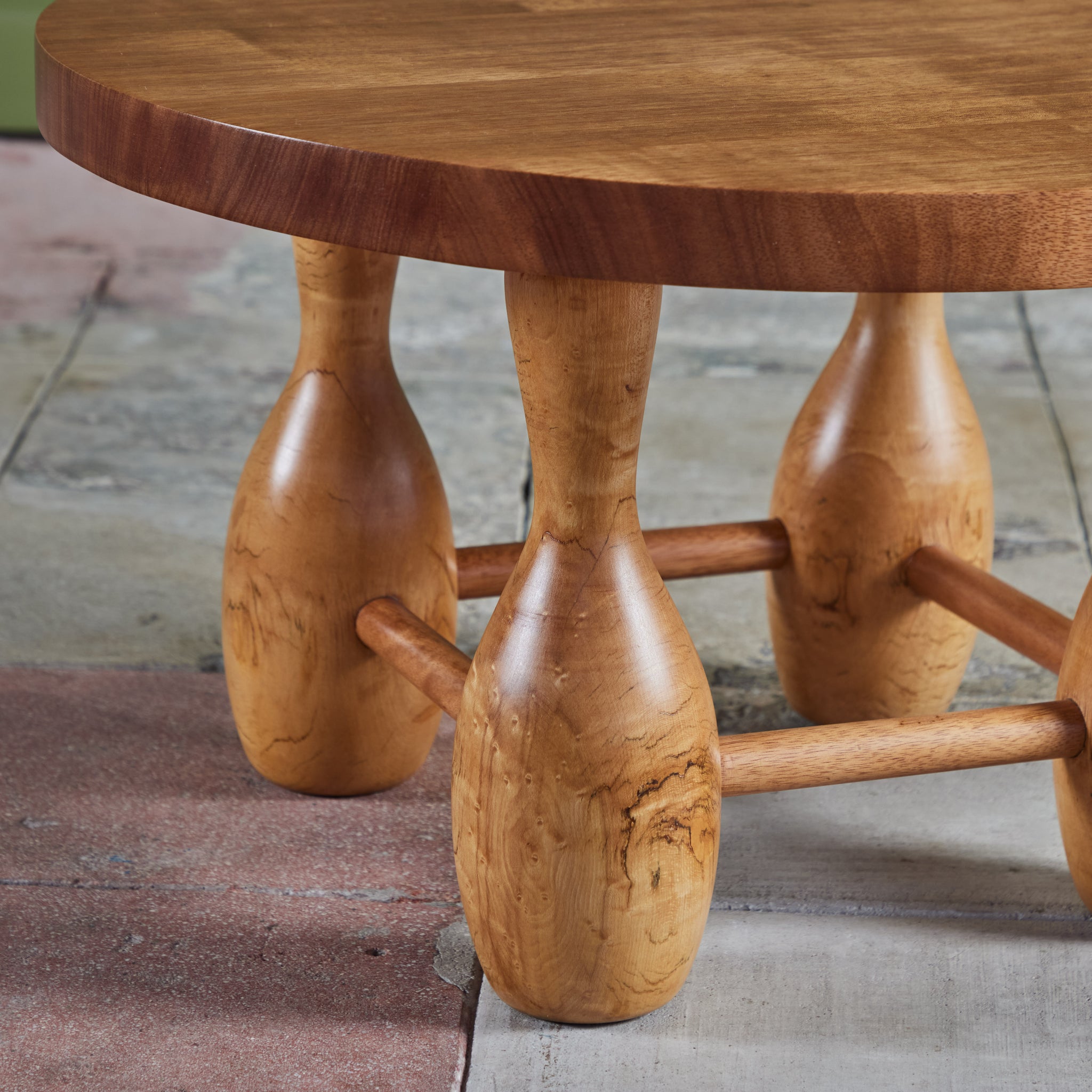 Round Mahogany Side Table with Oversized Curvy Legs