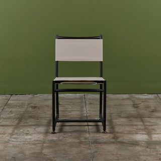 Set of Four Early Walter Lamb Bronze & Canvas Dining Chairs