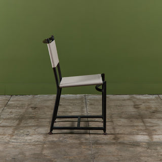 Set of Four Early Walter Lamb Bronze & Canvas Dining Chairs