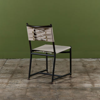 Set of Four Early Walter Lamb Bronze & Canvas Dining Chairs