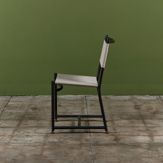 Set of Four Early Walter Lamb Bronze & Canvas Dining Chairs