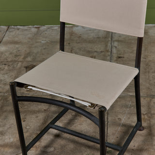 Set of Four Early Walter Lamb Bronze & Canvas Dining Chairs