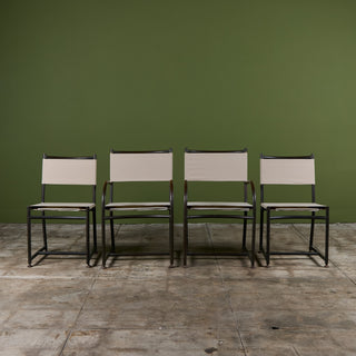 Set of Four Early Walter Lamb Bronze & Canvas Dining Chairs