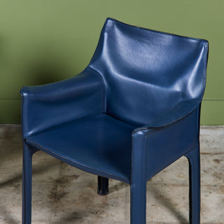 Set of Six Mario Bellini Navy Cab Armchairs for Cassina