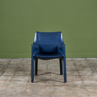 Set of Six Mario Bellini Navy Cab Armchairs for Cassina