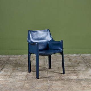 Set of Six Mario Bellini Navy Cab Armchairs for Cassina
