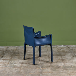 Set of Six Mario Bellini Navy Cab Armchairs for Cassina