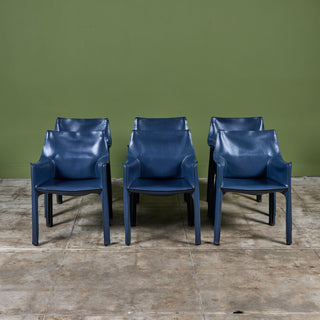Set of Six Mario Bellini Navy Cab Armchairs for Cassina