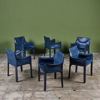 Set of Six Mario Bellini Navy Cab Armchairs for Cassina