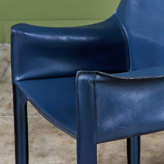 Set of Six Mario Bellini Navy Cab Armchairs for Cassina