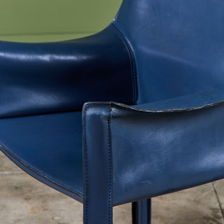 Set of Six Mario Bellini Navy Cab Armchairs for Cassina