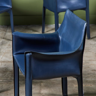 Set of Six Mario Bellini Navy Cab Armchairs for Cassina