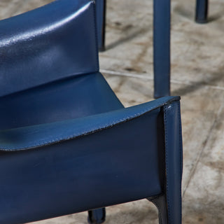Set of Six Mario Bellini Navy Cab Armchairs for Cassina