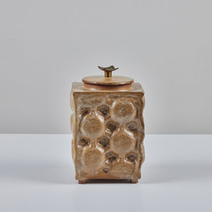 Lidded Earth Tone Textured Cube Vessel