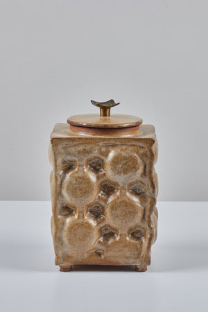 Lidded Earth Tone Textured Cube Vessel