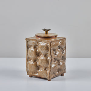 Lidded Earth Tone Textured Cube Vessel