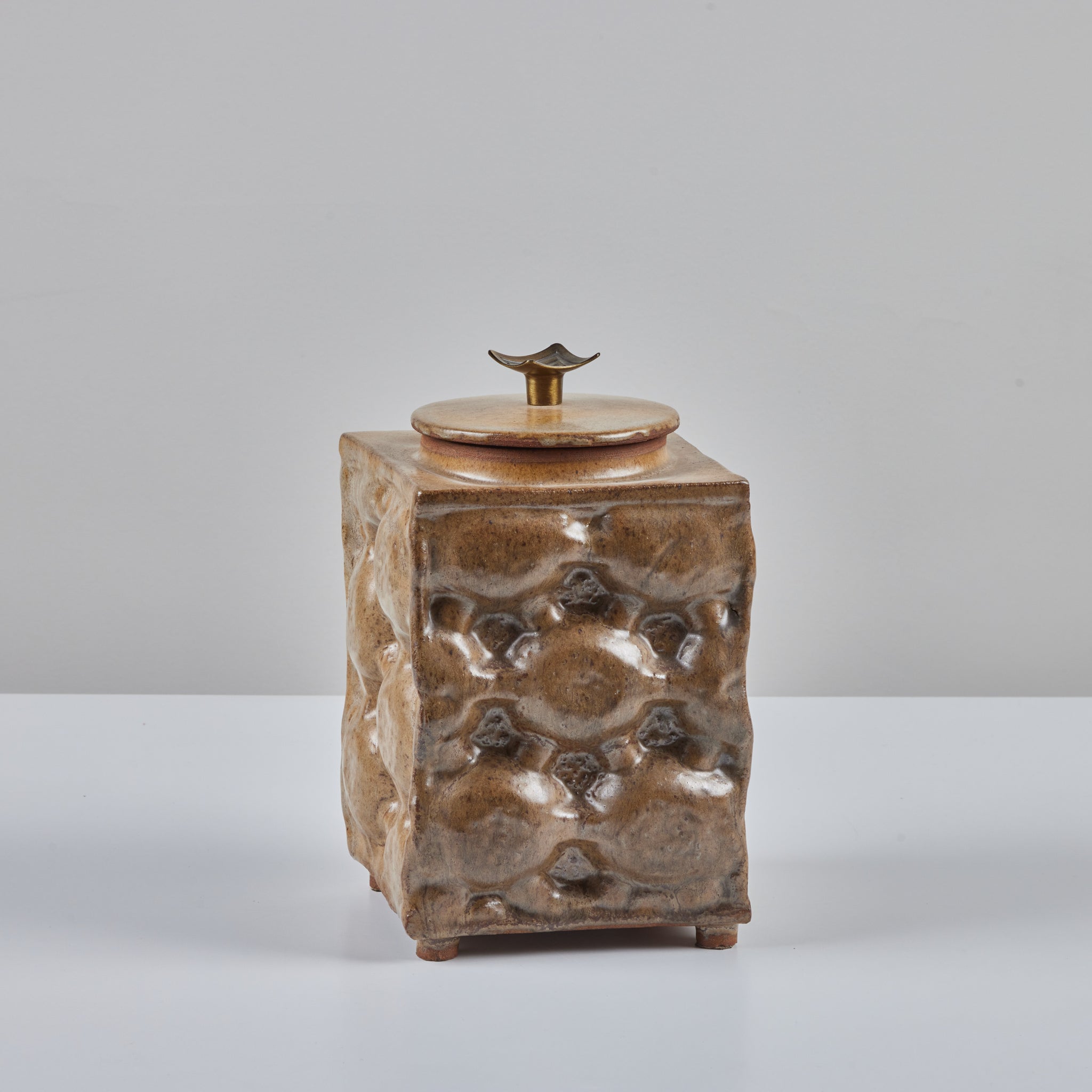 Lidded Earth Tone Textured Cube Vessel