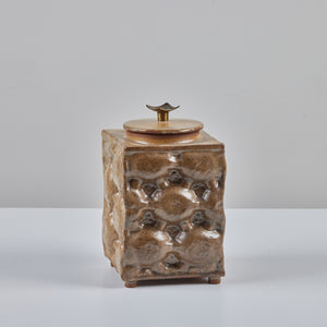 Lidded Earth Tone Textured Cube Vessel