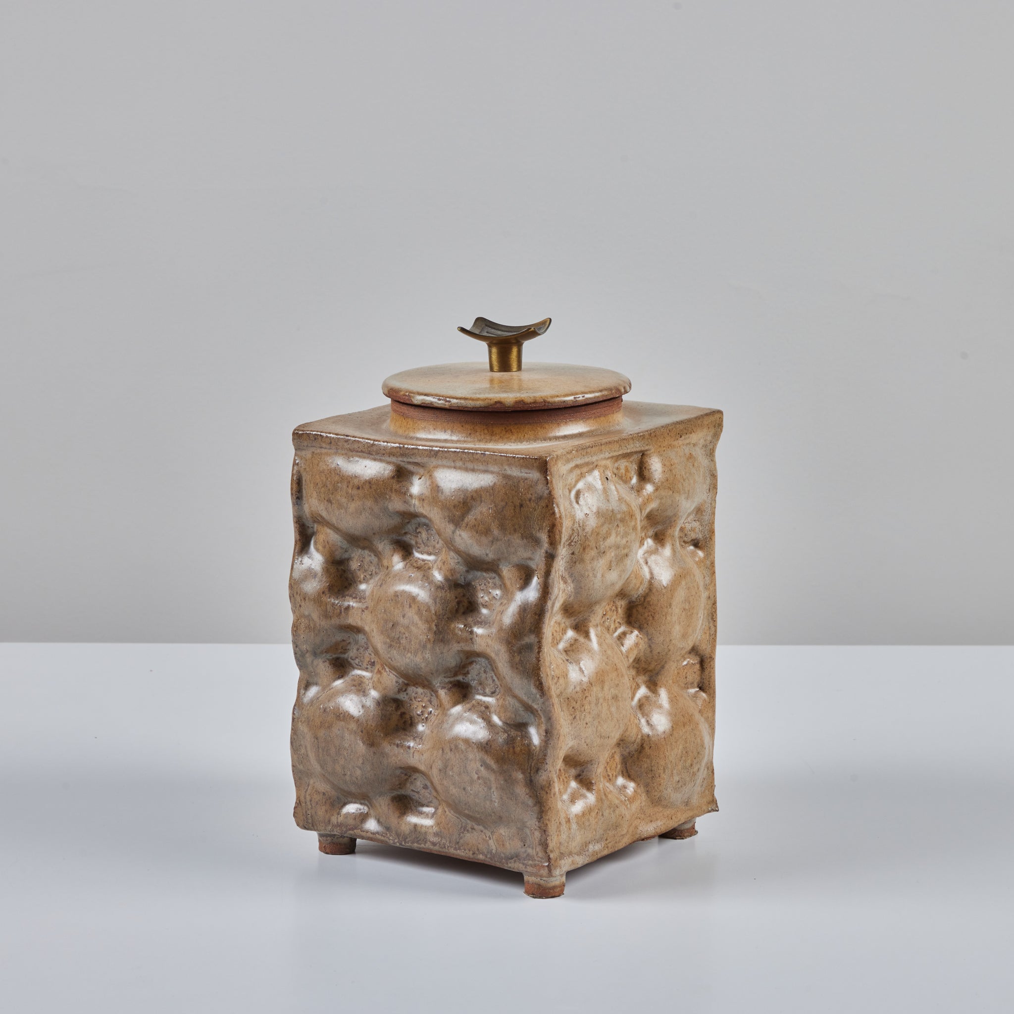 Lidded Earth Tone Textured Cube Vessel
