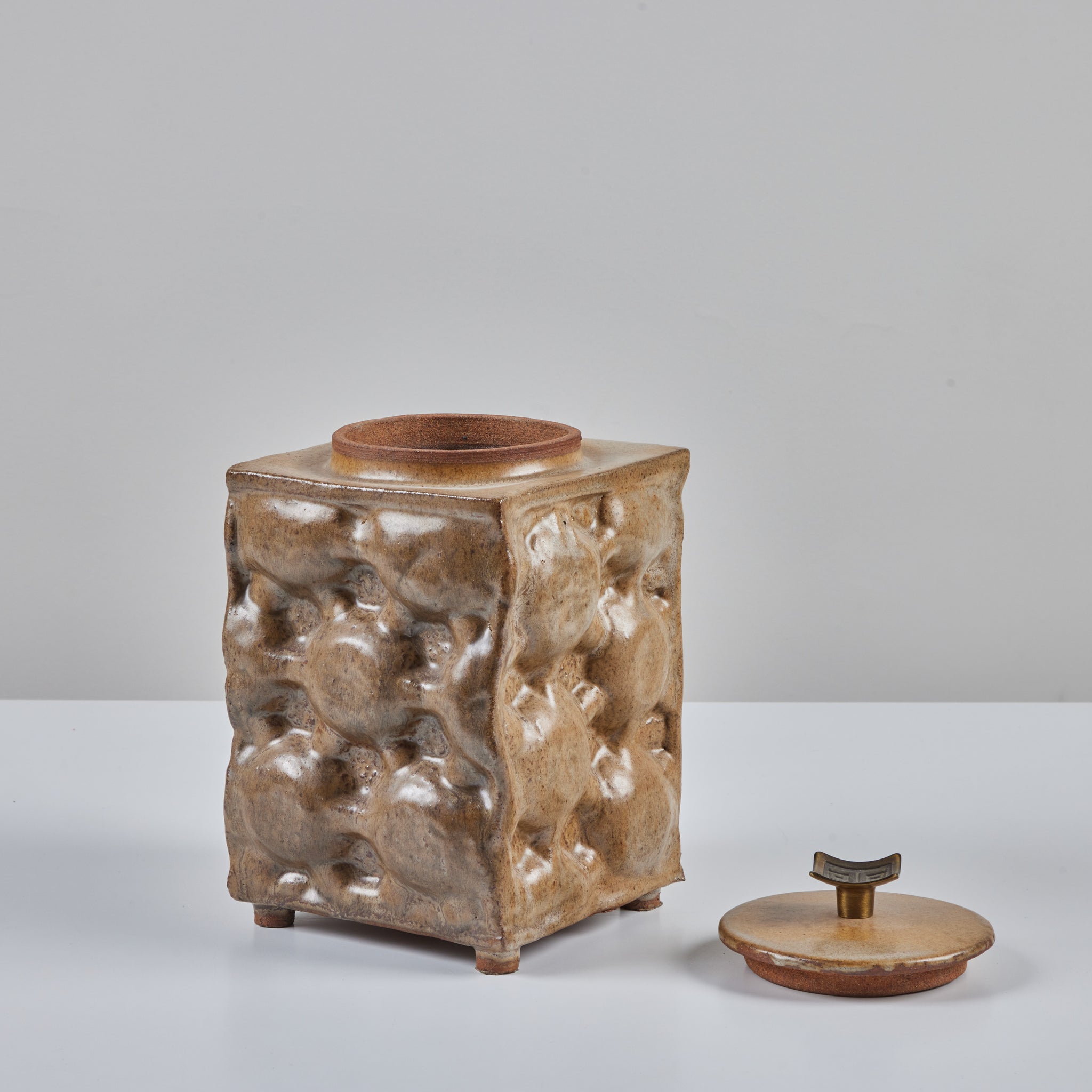 Lidded Earth Tone Textured Cube Vessel