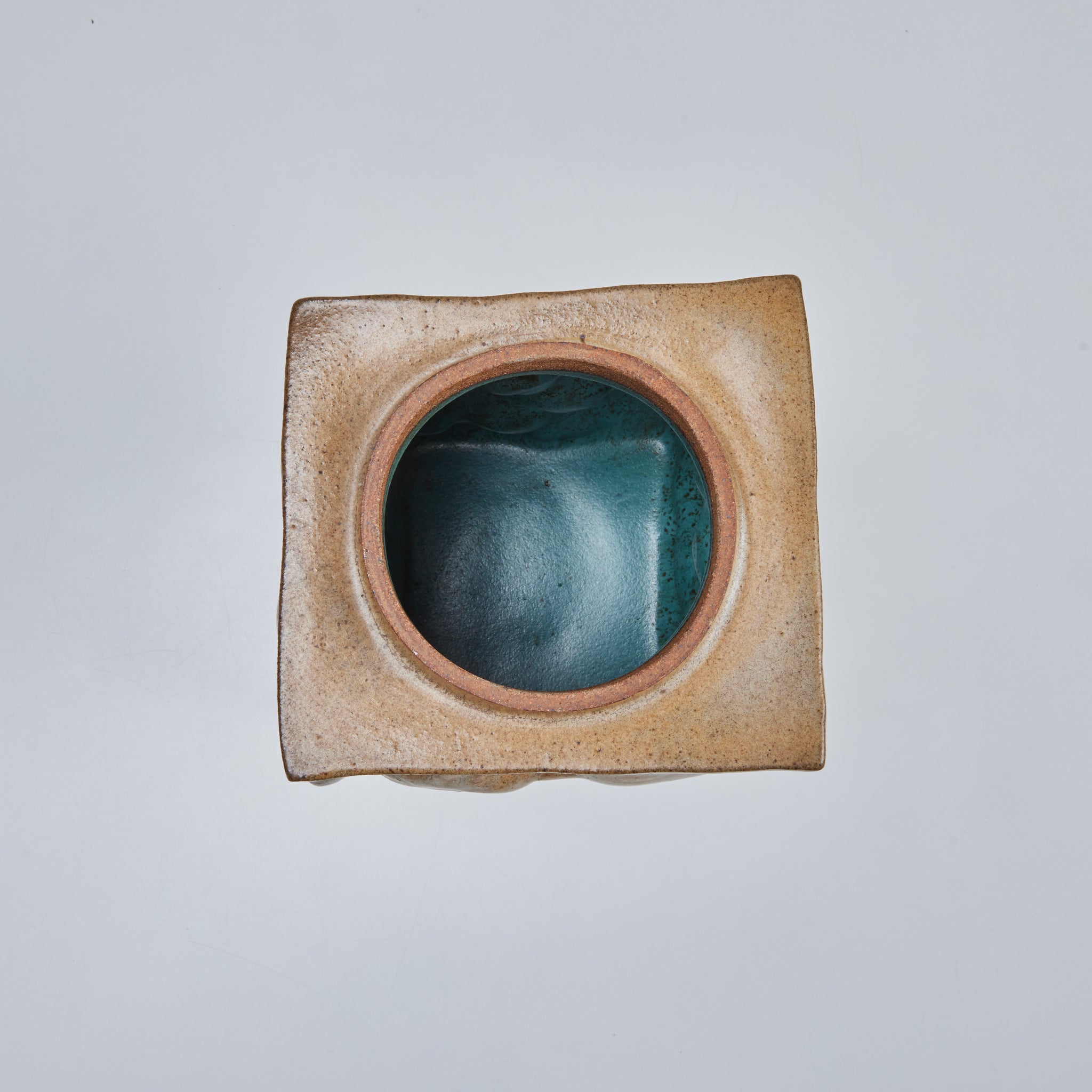 Lidded Earth Tone Textured Cube Vessel