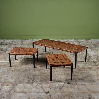 Small Woven Leather Bench by Swift and Monell