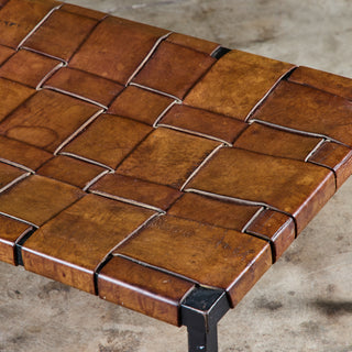 Woven Leather Bench by Swift and Monell